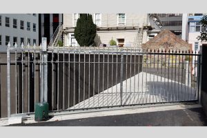 Sliding gates on apartment block